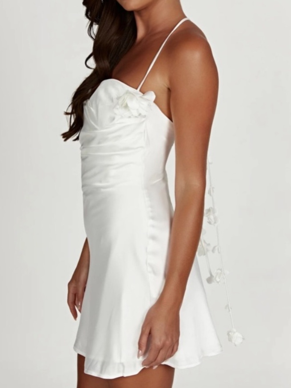 New Meshki Otillie Rose Halter Mini Dress White Satin Corset Medium - Picture 2 of 13